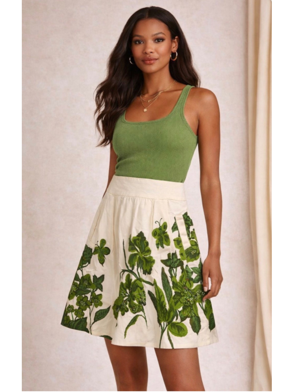 NWT Anthropologie Nathalie Lété Paris A-Line White Green Floral Skirt Size 2